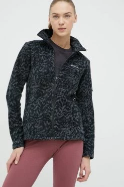 Γυναικεία Με φερμουάρ Αθλητική μπλούζα Columbia Fast Trek Printed χρώμα: μαύρο